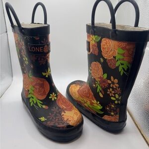 Lone Cone Toddler Girl Size 8 Black Floral Rubbed Rainboots
